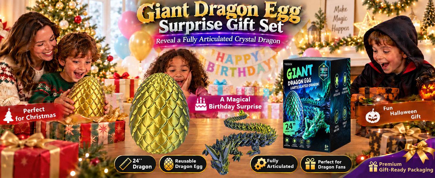golden dragon egg, and gift box, shown in Christmas, birthday, and Halloween gift