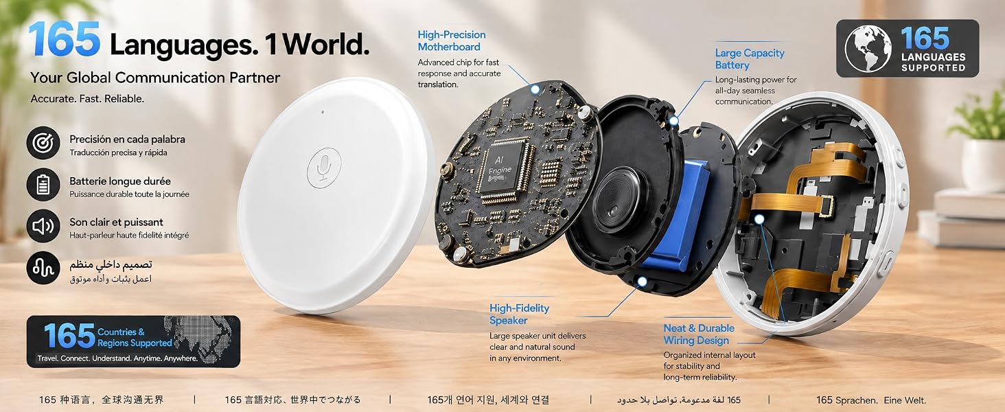 Portable translator supports 165 languages for airport business and travel communication