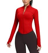 AVGO Women's Cropped Running Workout Jackets Zip Slim Fit Athletic Tops with Thumb Holes