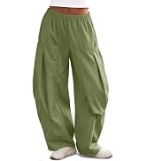 Yousify Womens Wide Leg Barrel Pants Elastic Waist Flowy Parachute Pants | High Waisted, Lightwei...