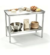 FITHOW 20" x40 Heavy Duty Stainless Steel Work Table with Adjustable Feet | 1" Height Adjustable ...