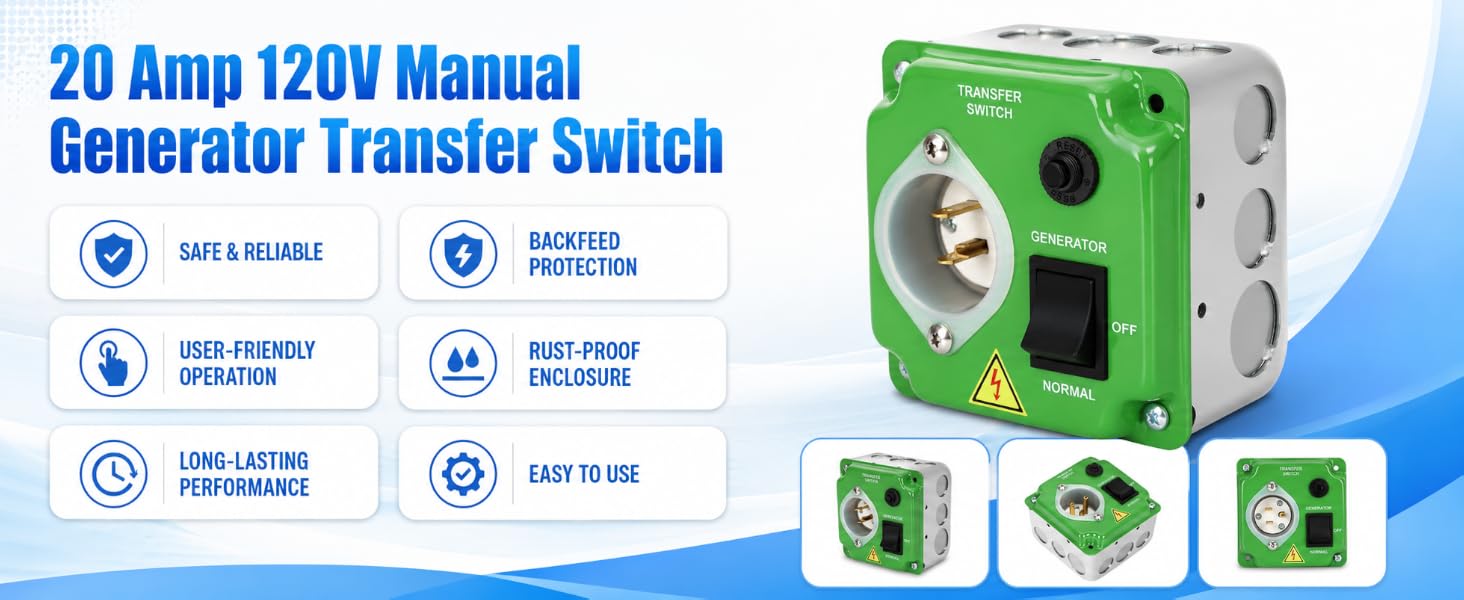 20 Amp 120V Manual Generator Transfer Switch