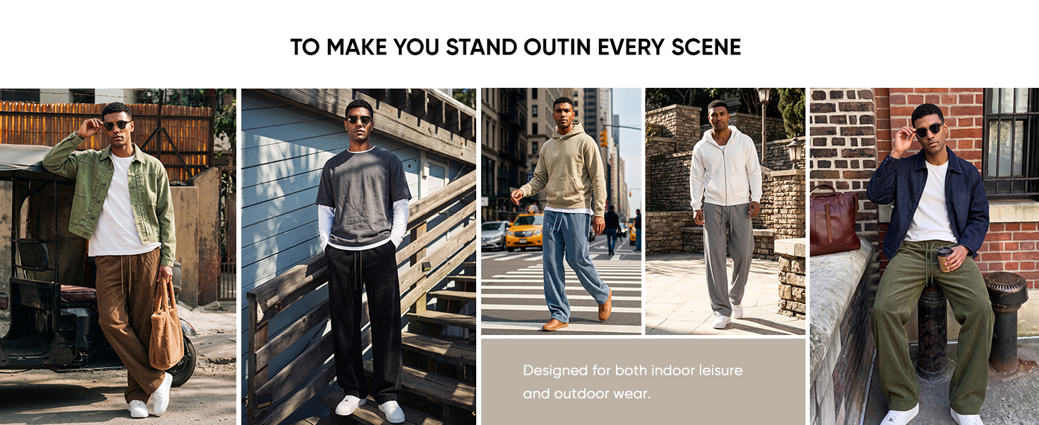 Men's corduroy trousers, fashion outfit with sweaters and jackets, versatile winter warm pants