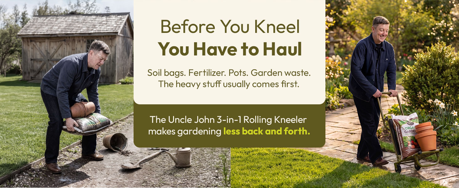 Rolling Kneeler carrying soil and garden pots,