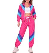 80s Outfit for Women, 2 Piece 90s Tracksuit Neon Windbreaker Costume Set | 1980s Costume for Wome...