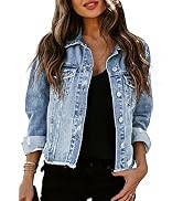 Sidefeel Women's Denim Jacket Long Sleeve Button Distressed Ripped Jean Coat