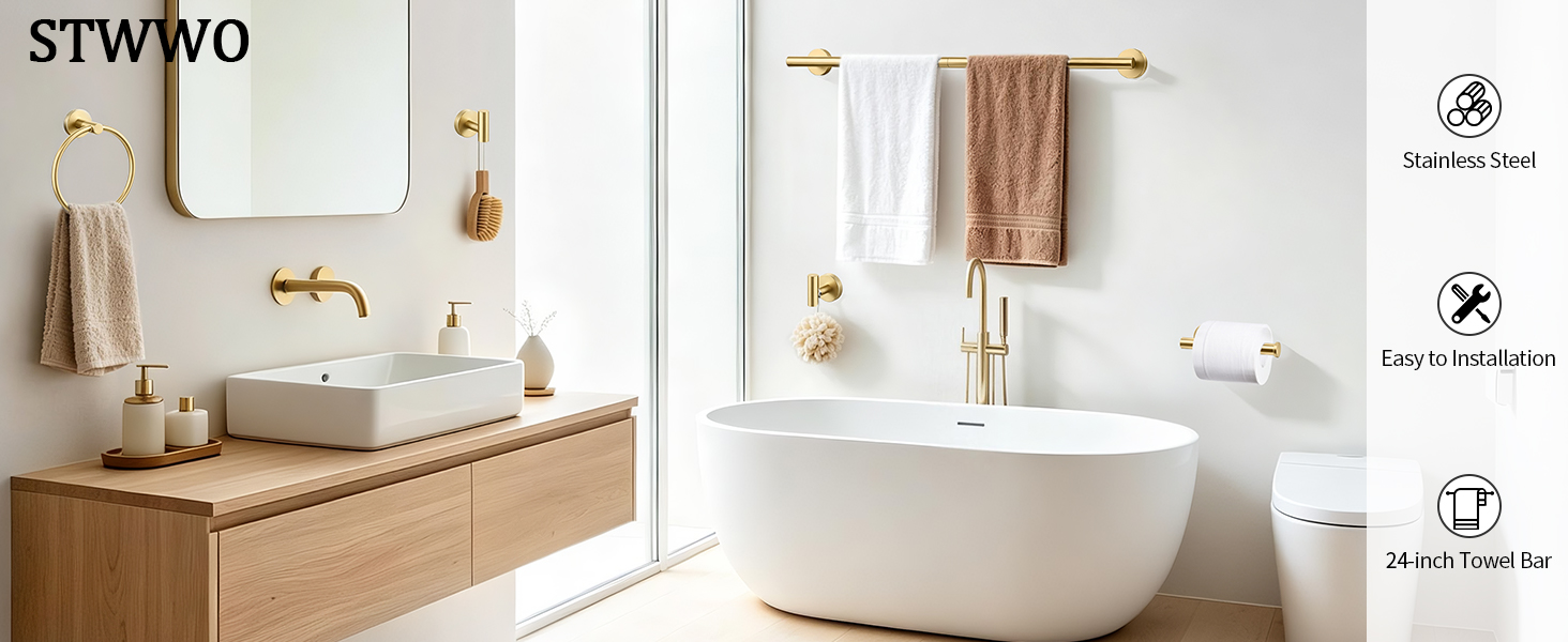 STWWO Stainless Steel Easy to Installation 24-inch Towel Bar