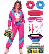 80s Outfit for Women 90s Windbreaker Tracksuit Costume Set with Accessories | 1980s Costume for W...