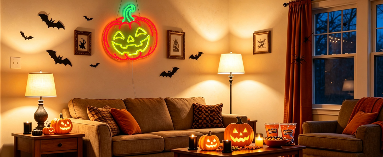 Prowemst Halloween Pumpkin Neon Sign, LED Neon Light Sign for Wall Decor