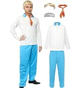 Apragaz Women Halloween Costume Adult, Purple Dress, Green Scarf, Long Orange Curly Wig, Purple H...