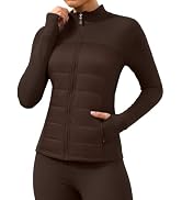 UOUA Women's Lightweight Quilted Fleece‑Lined Workout Jacket | 4 Pockets Zip Up Coat, Slim Fit Wa...