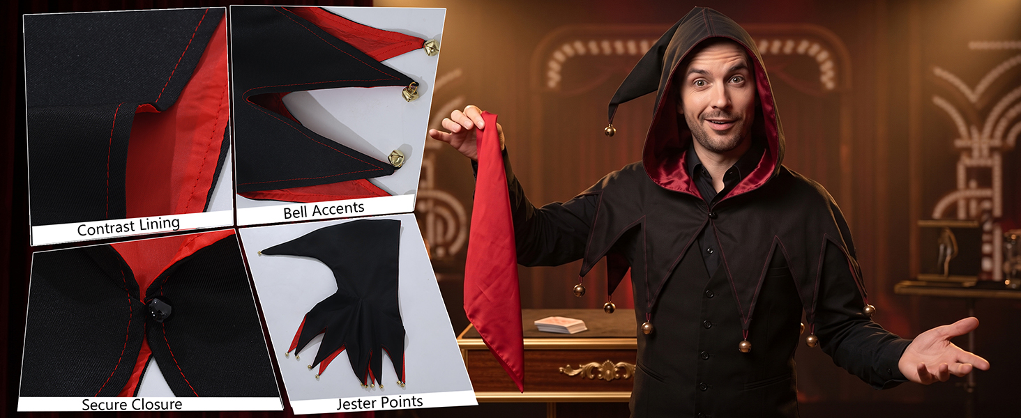 Jester Hooded Collar Cape with Bells