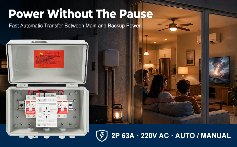 ATS AC Automatic Transfer Switch 2P 63A 220V with Circuit Breaker