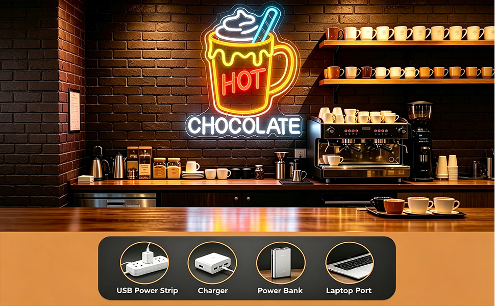 Hot Chocolate Mug LED Neon Sign, USB Powered Neon Light