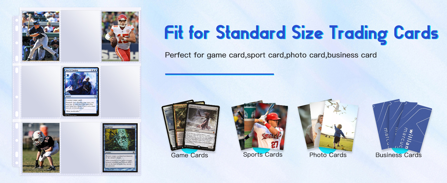 Our trading card pages are perfect for all standard-size cards,such as TCG,Sports,Gaming Cards
