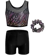 JiAmy Gymnastics Leotards for Girls with Shorts Sparkly Dance Unitards | Soft stretchy glitter le...