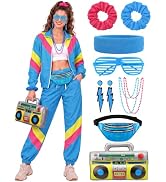 80s Outfit for Women 90s Windbreaker Tracksuit Costume Set with Accessories | 1980s Costume for W...