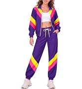 80s Outfit for Women, 2 Piece 90s Tracksuit Neon Windbreaker Costume Set | 1980s Costume for Wome...